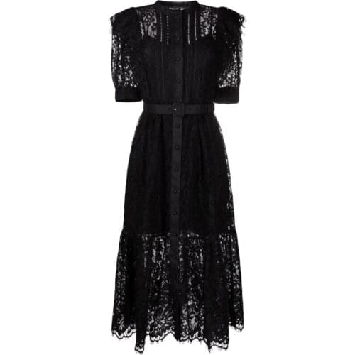 2021 Summer New Arrive O-neck Black/White Color Women Lace Midi Dress