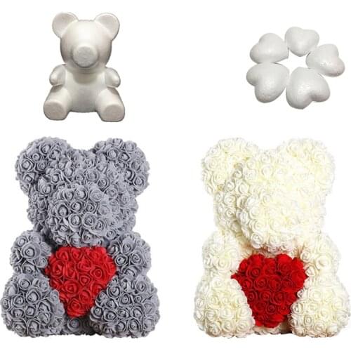 1PC 20cm/35cm Foam Rose Bear Mold DIY Artificial Rose Flower Bear Plastic Foam Bears of Roses Mold Model Glue Stick