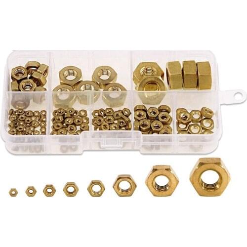 160Pcs Metric M2 M2.5 M3 M4 M5 M6 M8 M10 High Strength Brass Hex Nuts Assortment Kit