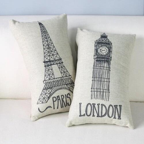 30X50cm Waist Fashion Black and White Eiffel Tower Paris Big Ben London Throw Pillows Sofa Seat Pillowcase Cojines Almofada