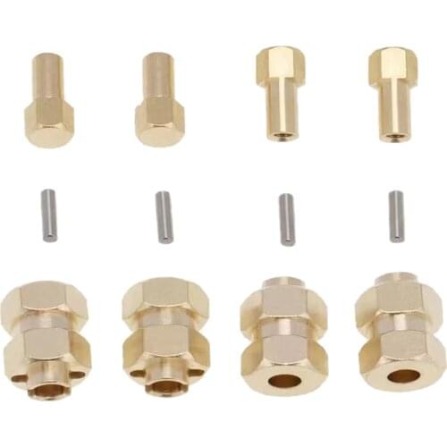 4Pcs Brass Extended 7mm Hex Wheel Hubs 8mm Thick Tire Extension Adaptor Longer Combiner Coupler for AXIAL SCX24