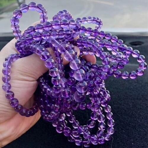 8mm Natural Brazilian Amethyst Single Circle Bracelet Brazil Amethyst Bracelet Uruguay Purple Crystal Beads Purple