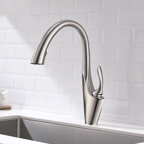 Free Shipping Brass High Arch Kitchen Sink Faucet Pull Out Rotation Spray Mixer faucets Brushed NickelN 360Rotation Deckmount