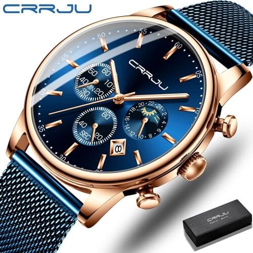 CRRJU Men Watches Top Brand Luxury Waterproof Ultra Thin Date Clock Male Steel Strap Casual Quartz Watch Men Sports Wrist Watch