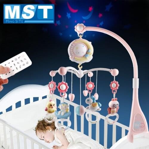Baby Rattles Crib Mobiles Babies Toys Holder Rotating Crib Bed Bell With Music Box Projection For 0-12 Months Newborn Infant