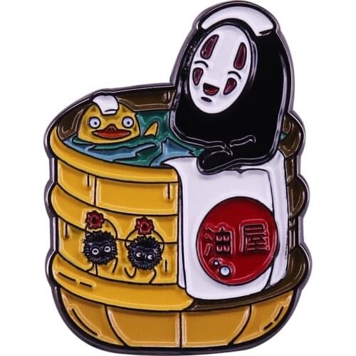 No Face Bath Enamel Pin Happy Bathing Time Brooch Clean The Bad things Badge Spirited Away Themed Jewelry