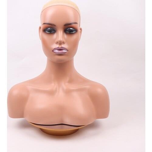 Nunify Pvc Mannequin Head With Shoulders Smile Face Different Makeup Female Dummy Head Hair Wigs Hats Glasses Display Heads