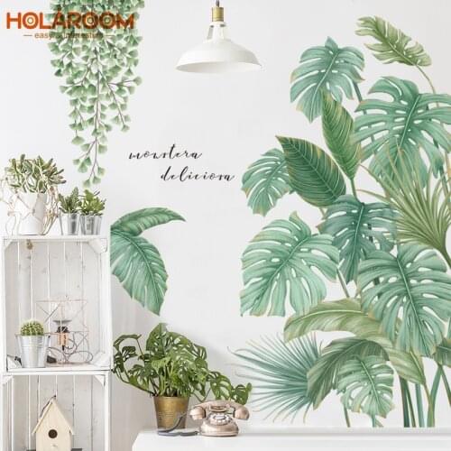 Holaroom Large Green Leaf Wall Stickers for Bedroom Living room Wall Decor Kitchen Room Decoration Wall Decals Home Room Decor