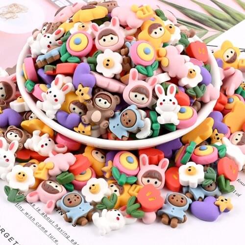 10 - 100 Pcs Cartoon Animal Flower Kawaii Accessories DIY Craft Supplies Flat Resin Cabochons For Bows Scrapbooking Accessories