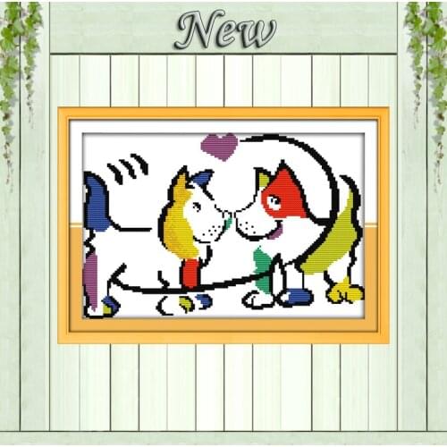The love of dogs KISS Drawing Paintings Counted Printed on canvas DMC 14CT 11CT Cross Stitch DIY Needlework Kits Embroidery Sets