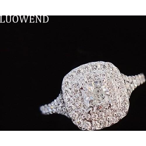 LUOWEND 18K White Gold (AU750) Engagement Ring Charm Gold Rings Elegant Luxury Natural Diamond Ring for Women Wedding Gift