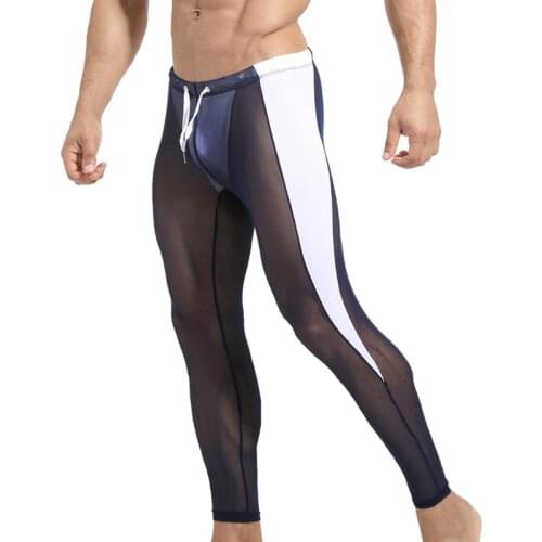 Men Pants Leggings Sleep Bottoms Sexy Mesh Transparent Ultra-thin Sheer Underwear Sports Bikers Breathable Nightwear Sleepwear