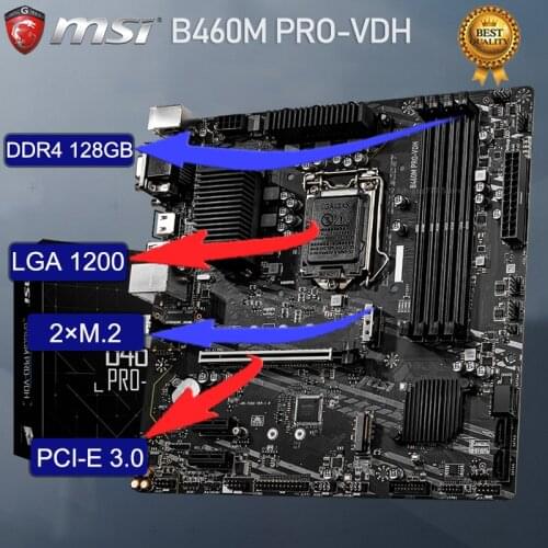 MSI LGA 1200 B460M PRO-VDH B460 Motherboard PCI-E 3.0 DDR4 128GB 2 M.2 SATA III Intel 10TH Gen USB3.2 Motherboard Placa-mãe New