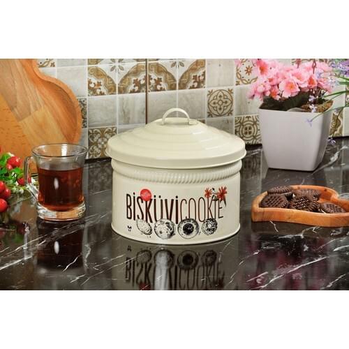 Yildiray Metal Lid Biscuit Cookies Bucket Snack Storage Container Cream