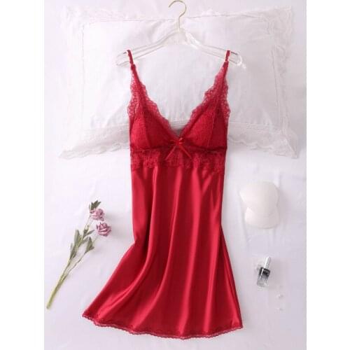 Satin Nightgown Women Sexy Suspender Skirt Sleepwear Silky Spaghetti Strap Nightdress With Lace Nightwear Home Wear Night Shirt
