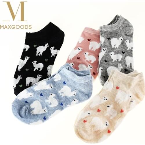 Novelty Women Alpaca Tube Socks Japanese Cute Womens Animal Cartoon boatsocks Spring Summer Cotton Socks