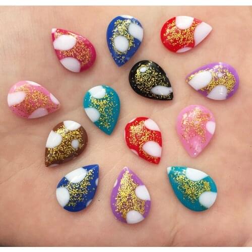 New Mix 60PCS Resin 10*14mm shiny glitter Drop Flat back stone scrapbook DIY Wedding applique ornament SF514