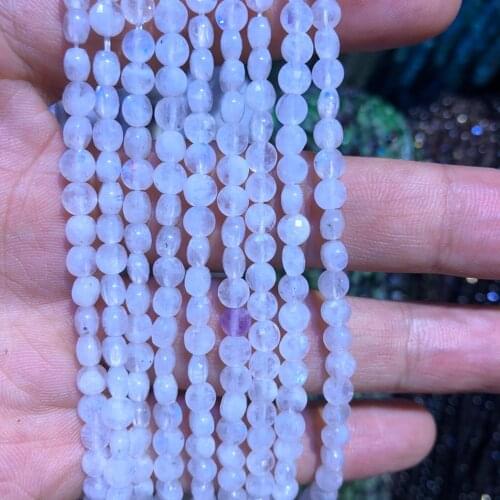 Wholesale 2strings Natural Rainbow Moon Stone Beads 2x4mm Faceted Bean Coin Gem Stone Loose Beads For jewelry DIY 15.5"/string