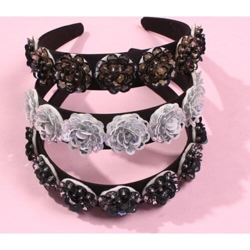 Black Rose Rhinestone Hairband Banquet Headwear Crystal Bridal Soft Fabric headband Hair Accessories For Girls Lalynnly F18171