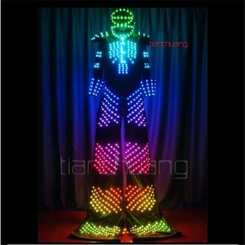 Programmable tron led light stilts costumes full color robot men suit dj RGB helmet luminous outfit men wears party clothes show