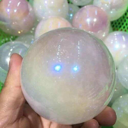 MOKAGY 70mm -80mm Pink Electroplating Quartz Crystal Sphere 1pc