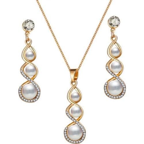 Tanpell Earrings Necklaces Pearl Inlaid Wedding Jewelry Sets Spiral European Floral Engagement Gift Jewelry Sets
