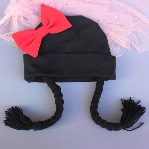 1-5 Yrs Girls Hat Kids Bow Cotton Caps With Braids Children Autumn Winter Fashion Wigs Hat Plaits Wig Bonnet Photo Accessories