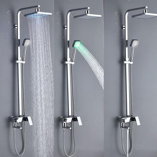 Vidric Vidric LED Bath Shower Faucet Set Rainfall LED Shower Head Handheld Shower Wall Mounted 3-way Mixer Tap Bath Shower Syste