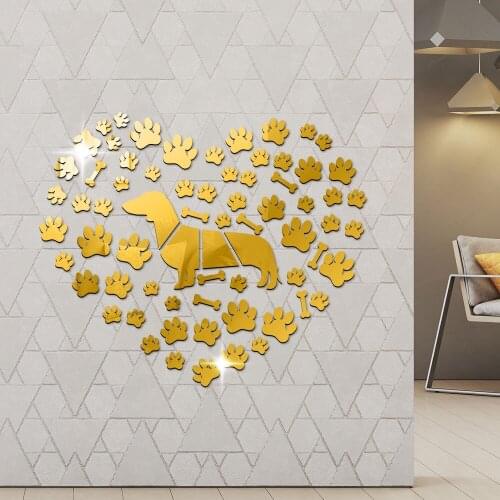 Wiener Dog Mirror Effect DIY Wall Art Paws Dog Bone Self Adhesive 3D Acrylic Mirror Stickers Dachshund Sausage Handmade Decal