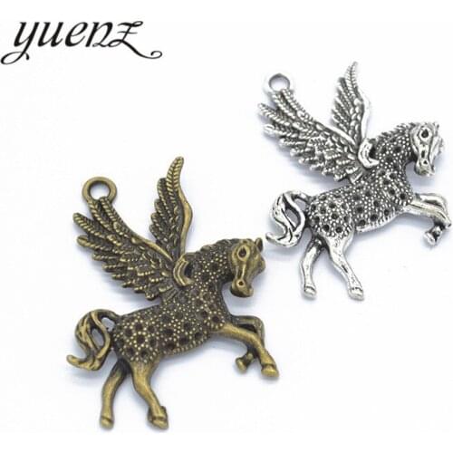 YuenZ 2pcs Fly Horse Charms Antique Silver color Pendant fit Making Bracelets Jewelry Findings DIY Accessories 48*42mm D950