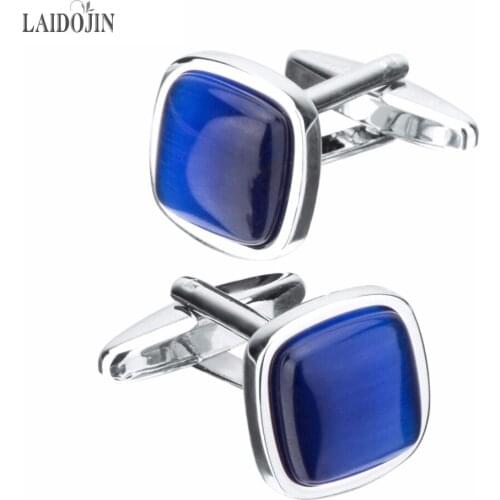 LAIDOJIN Blue Opal Stone Cufflinks for Mens Shirt Cuffs High Quality Square Cuff links Wedding Grooms Gift Free DIY Jewelry