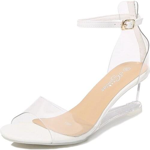 Mclubgirl 2021 Womens Summer New Korean Version Wild Summer 6CM 8CM Simple Wedge Sandals Transparent LFD