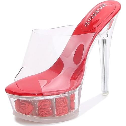 Transparent crystal Womon Sandals 14cm thin Slippers Stiletto led decoration Platform sandalias Woman Plus:34-42 43