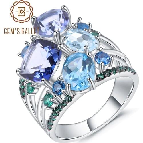 GEMS BALLET 925 Sterling Silver Geometric Statement Rings Natural Mystic Quartz Topaz Gemstone Ring for Women Wedding Jewelry