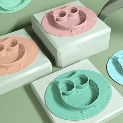 1pc Baby Silicone Plate Kids Feeding Bowl Cartoon Owl Suction Bowl Dining Plate Food Grade Silicone Baby Dishes Childrens Goods