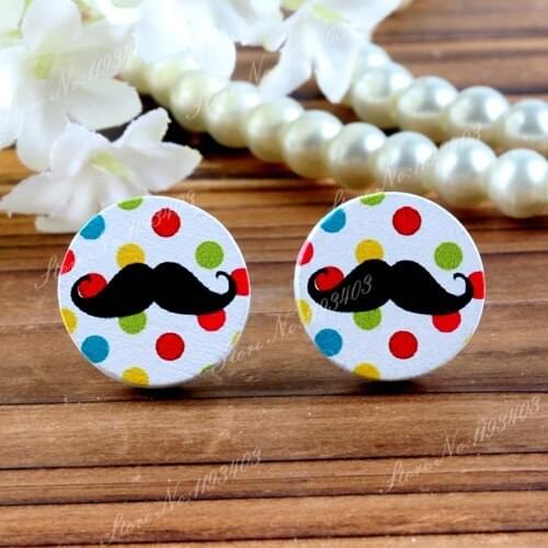 16mm Mustache Round High Quality Photo Wood Laser Cut Cabochon to make Rings, Earrings, Bobby pin,Necklaces, Bracelets