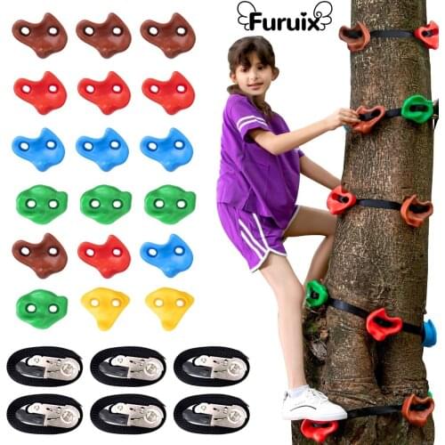 18 Tree Climbing Holds for Kids Climber, Adult Climbing Rocks with 6 Ratchet Straps Childrens Outdoor Climbing Exercise Toys