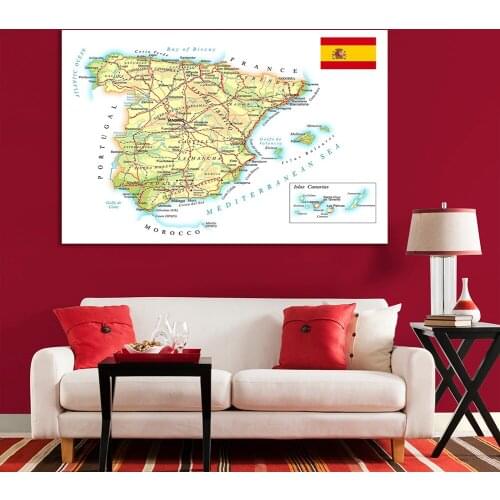 225*150cm The Spain Road and Rail Network Map Non-woven Canvas Painting Wall Poster School Supplies Office Home Decoration