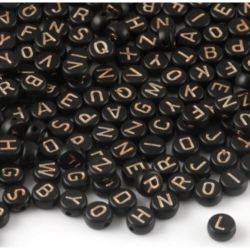 4x7mm Mixed Black Rose Gold Letter Acrylic Beads Round Flat Alphabet Loose Spacer Beads for Jewelry Making Diy Bracelet Necklace