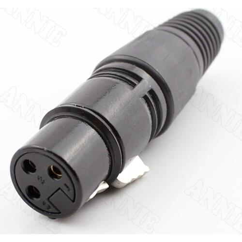 60pcs/lot K3P Black Gold Plated Microphone Plug XLR Female Socket With 24K Copper Core