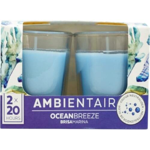 Ambientair Aromatic Scent Candles Ocean Sea Breeze, Scented, Vegetable Wax, Natural Perfume, Duration about 20 Hours Each