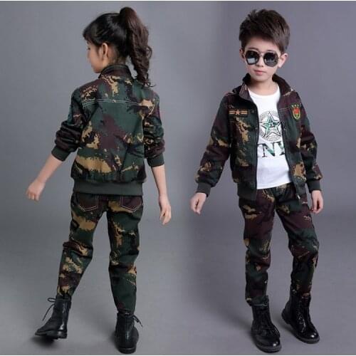 2020 Spring Fall Fashion Childrens Camouflage Set Boys Cotton Military Uniform Girls Sports Clothes Suit Kids Tracksuit X162