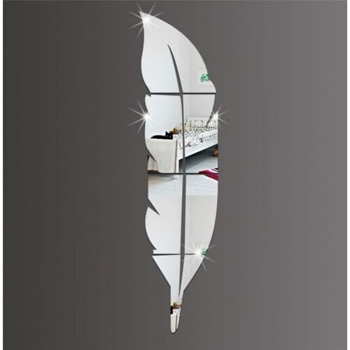 DIY Feather Pattern Acrylic Mirror Effect Sticker Wall Sticker For Home Decoration 15*72cm #W0