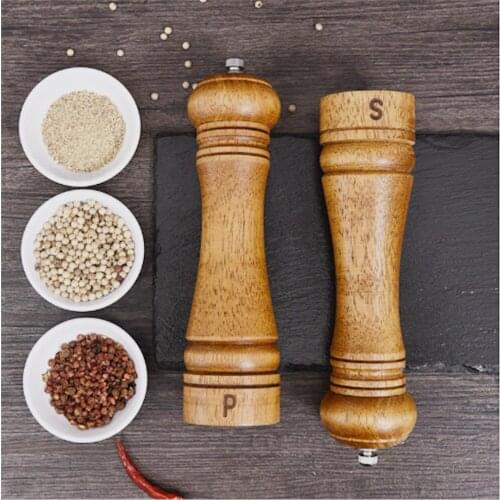 Oak Grinder Manual Salt Mill Pepper Grinder BBQ Seasoning Grinders Home Spice Mills with Ceramic Grinding Core Kitchen Tool 2PCS