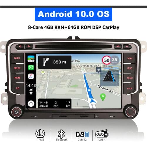 Android 10.0 Head Unit Car Radio Bluetooth WIFI Carplay GPS Navi for VW T5 Transporter Caravelle Vento SEAT SKODA Roomster Yeti