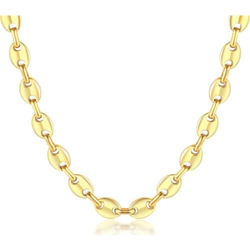 Hip Hop Pig Nose Chain Necklace 24K Gold Color Stainless Steel Coffee Bean Iced Out Choker Link Necklaces Charm Jewelry Gift