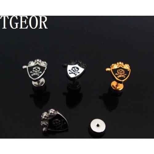 Illusion cheaters earring 1 pair 1.2*6*6/(11*12)mm Stainless Steel Shield with skull ear piercing fake plugs