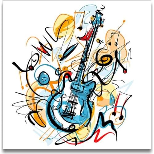 Colorful Guitar music,Note painting coloring picture paint draw by numbers with kits on canvas a frame for room wall decor