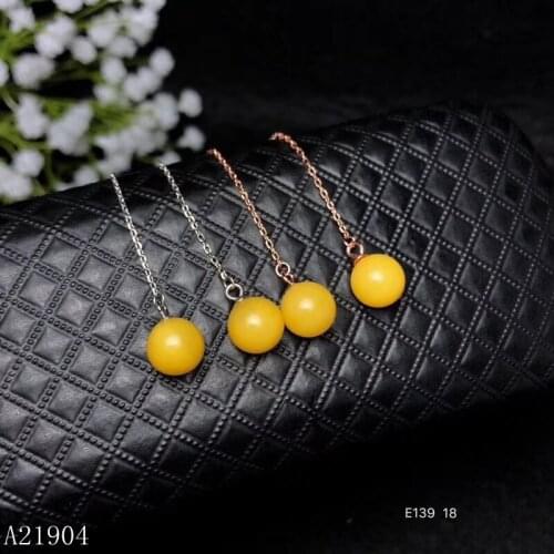 KJJEAXCMYY boutique jewelry 925 sterling silver inlaid natural beeswax amber female earrings earrings ear wire support detection
