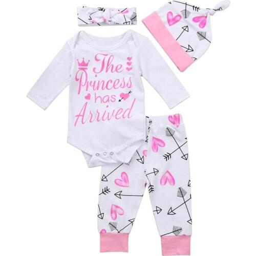 4PCS Newborn Baby Girls Clothes Set Cotton Soft Long Sleeve Infant Baby Romper Pants Outfit Autumn Girls Clothing